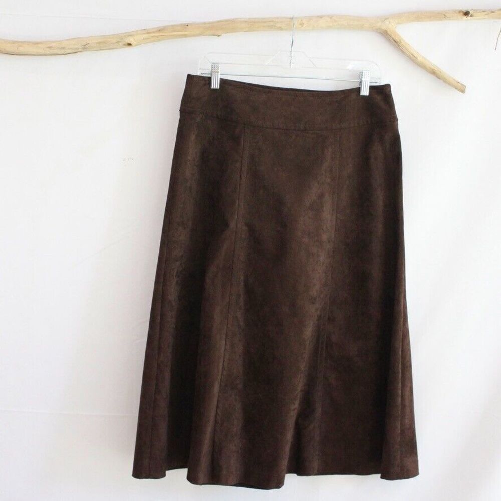 Liz Claiborne Long Modest Brown Faux Suede Velvet Skirt Size 10 Maxi Skirt